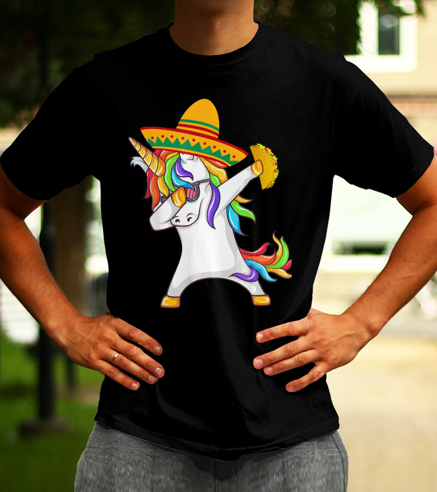 Unicorn Taco Sombrero Dab Funny Alpaca Mexican Cinco De Mayo T-Shirt