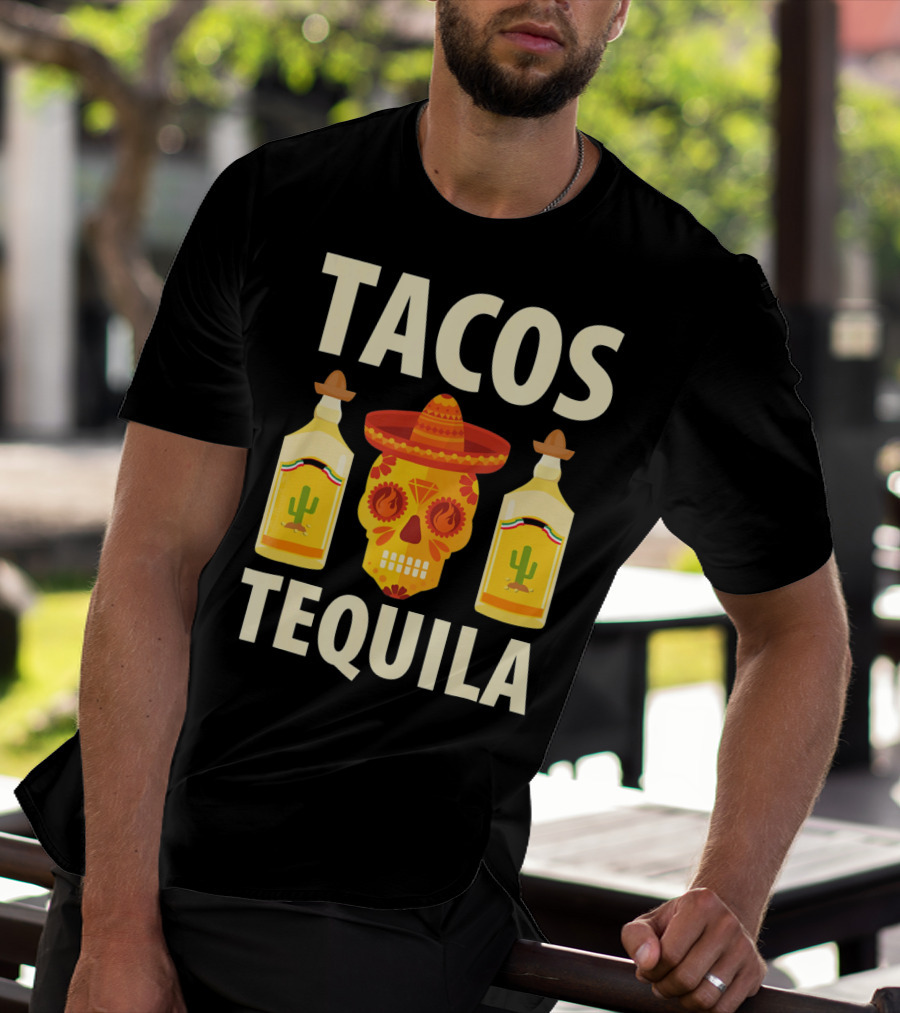 Cinco De Mayo Tacos Tequila Skull And Bottles T-Shirt