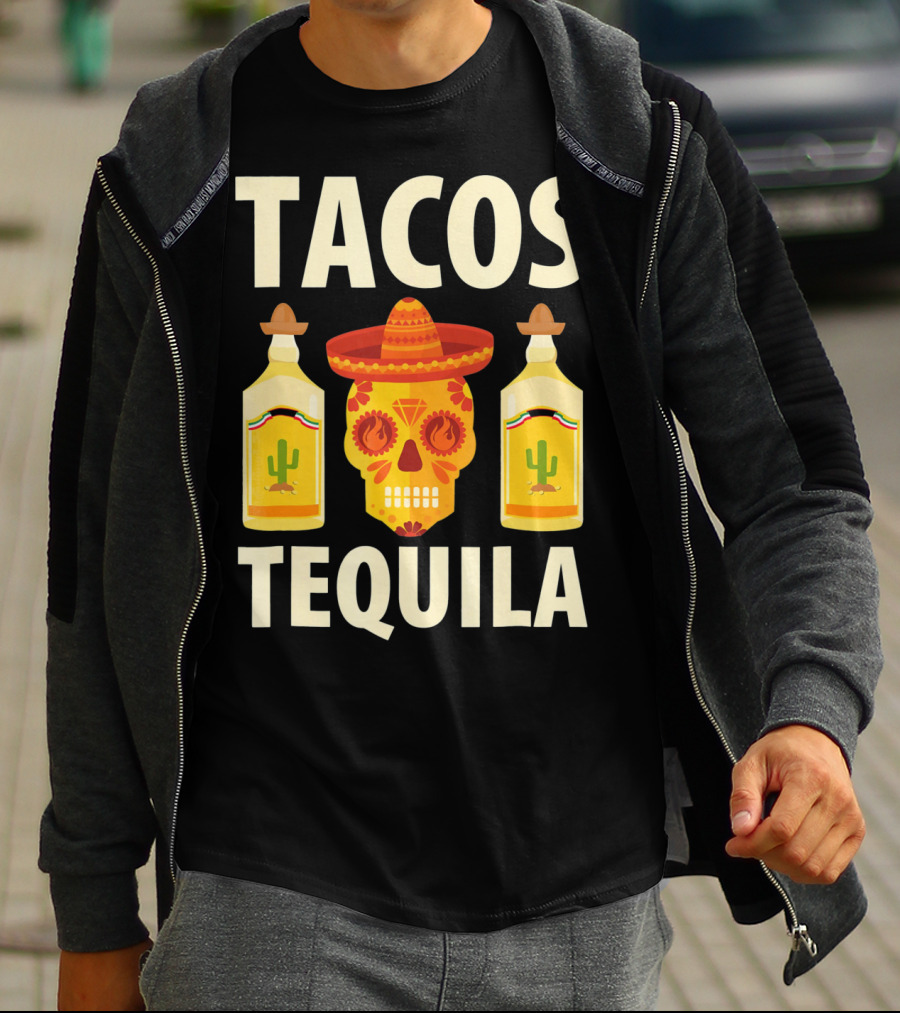 Cinco De Mayo Tacos Tequila Skull And Bottles T-Shirt