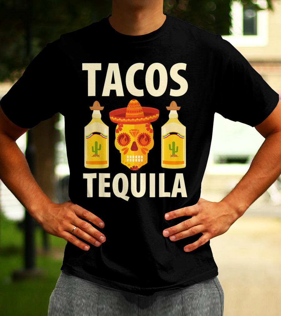 Cinco De Mayo Tacos Tequila Skull And Bottles T-Shirt