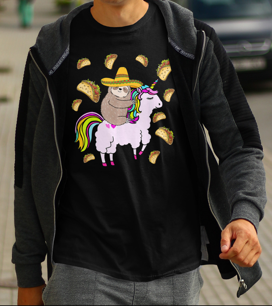 Sloth Riding Llamacorn Unicorn Cinco De Mayo Taco Fiesta T-Shirt