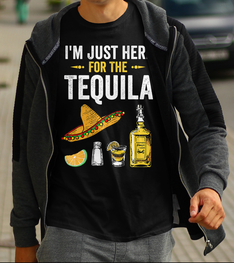 I'm Just Here For The Tequila Sombrero Lime Salt Bottle Shot T-Shirt