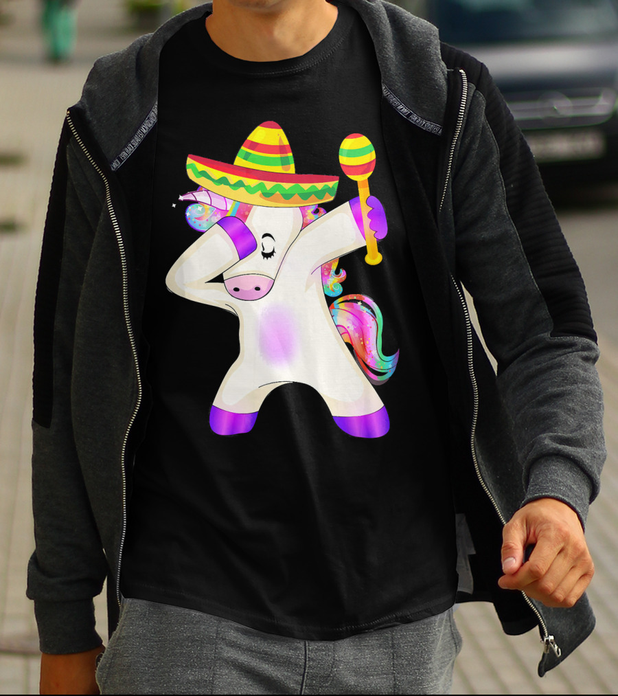 Cinco De Mayo Dabbing Unicorn Sombrero Maracas T-Shirt