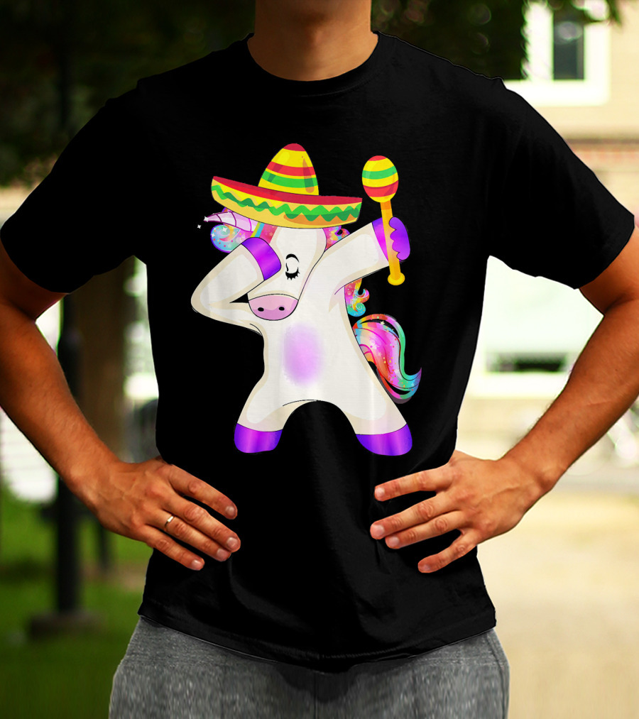 Cinco De Mayo Dabbing Unicorn Sombrero Maracas T-Shirt