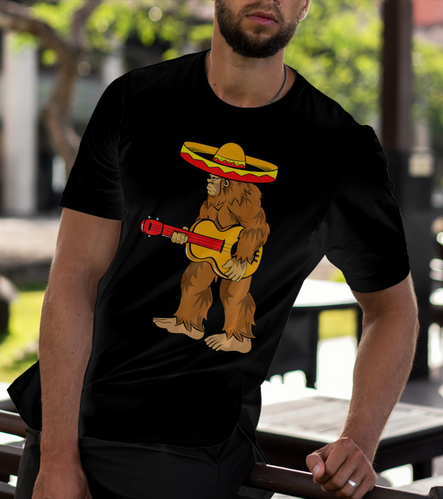 Bigfoot Carrying Guitar Cinco De Mayo Sombrero T-Shirt