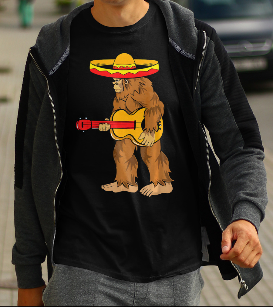 Bigfoot Carrying Guitar Cinco De Mayo Sombrero T-Shirt
