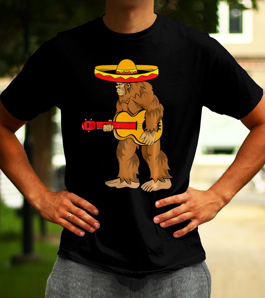 Bigfoot Carrying Guitar Cinco De Mayo Sombrero T-Shirt