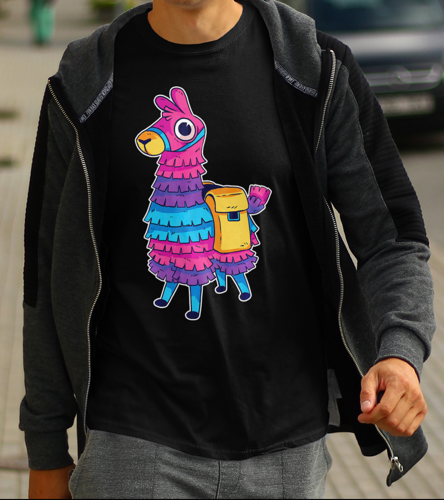 Llama Pinata Funny Festive Fiesta Party With Colorful Backpack T-Shirt
