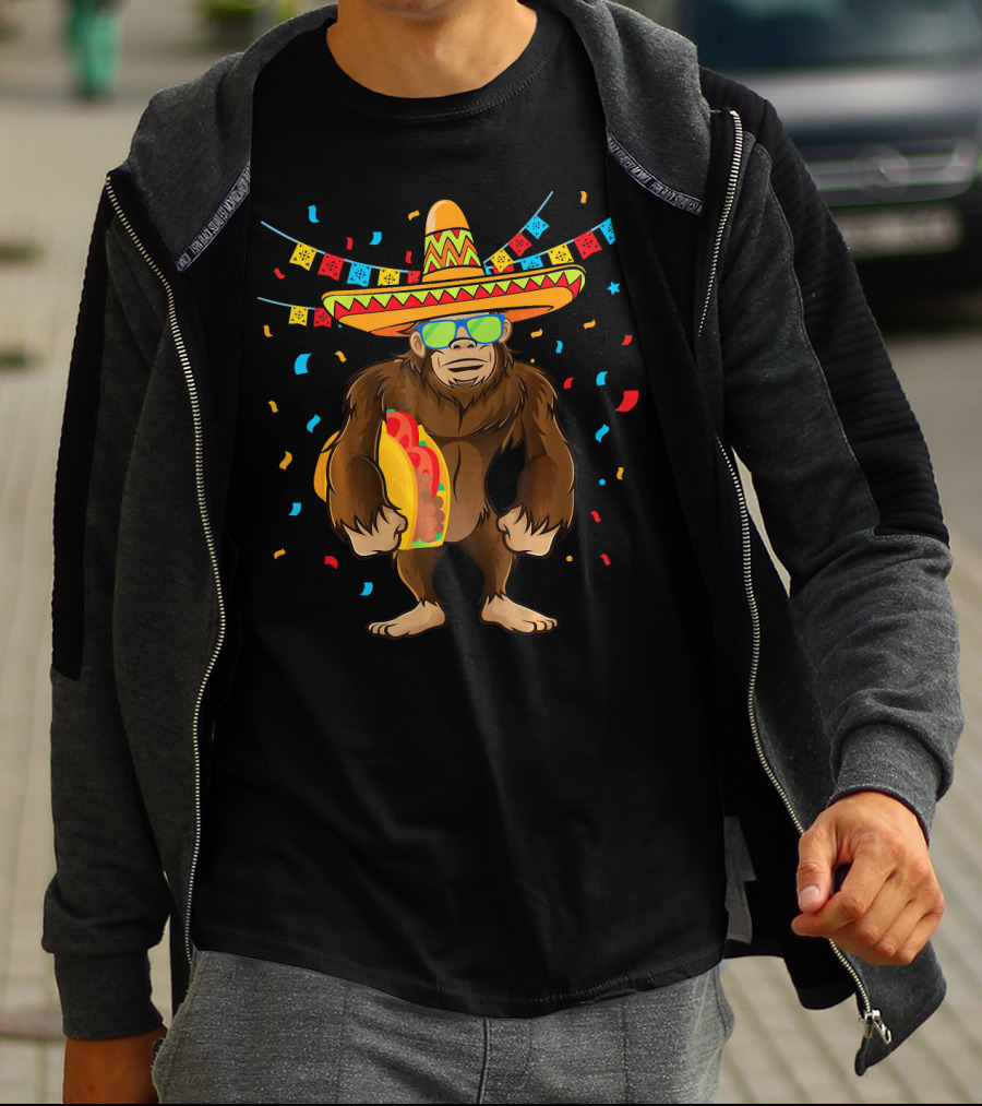 Bigfoot Sombrero Taco Cinco De Mayo Festive T-Shirt