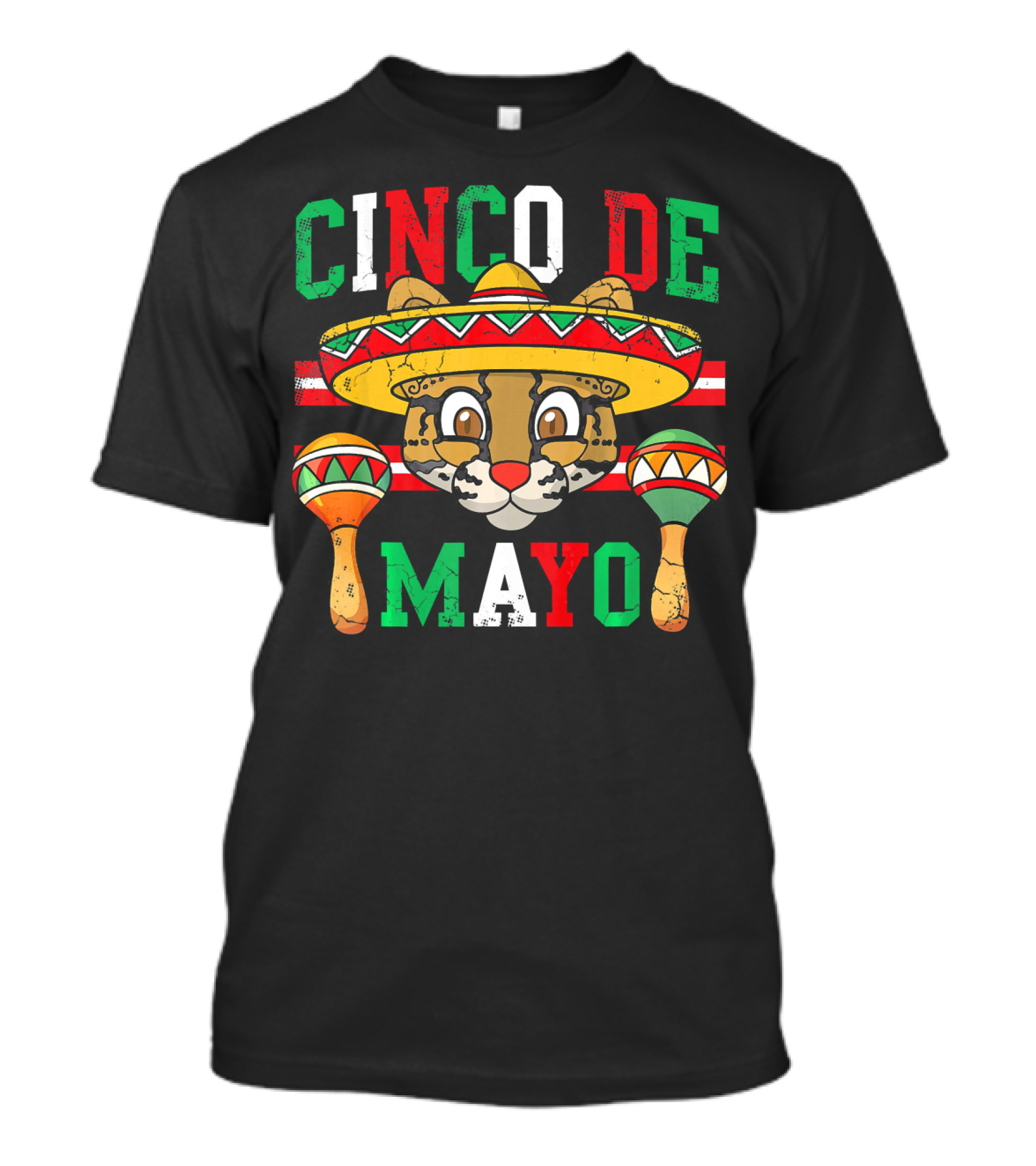 Cinco De Mayo Ocelot Cat Sombrero Maracas Festive T-Shirt