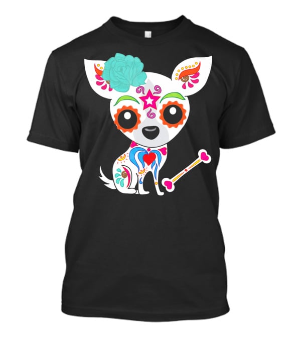 Cinco De Mayo Sugar Skull Chihuahua With Floral Bone And Colorful Flower T-Shirt