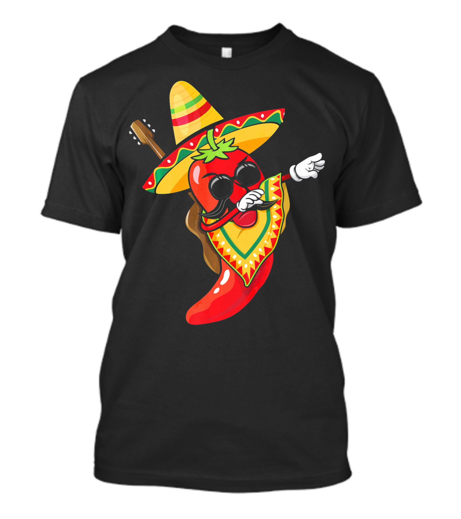 Mexican Poncho Cinco De Mayo Dabbing Jalapeño Sombrero Mustache Guitar T-Shirt