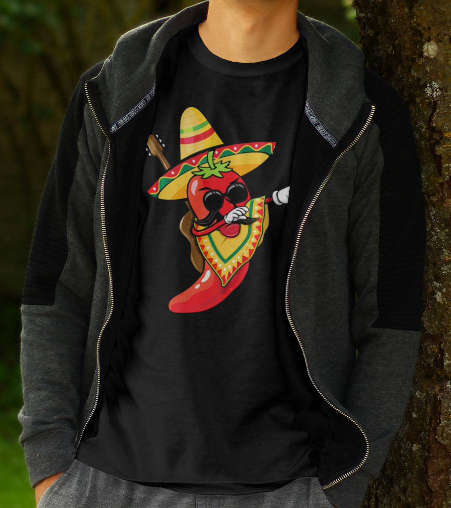 Mexican Poncho Cinco De Mayo Dabbing Jalapeño Sombrero Mustache Guitar T-Shirt