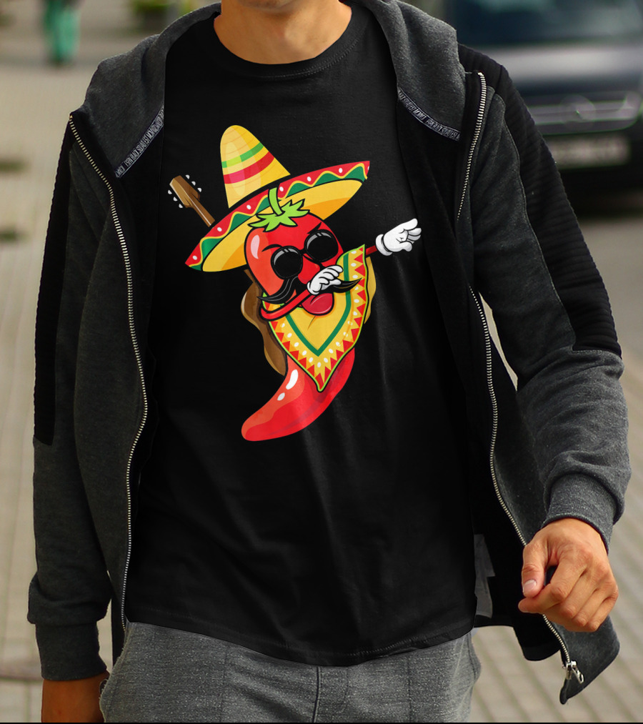 Mexican Poncho Cinco De Mayo Dabbing Jalapeño Sombrero Mustache Guitar T-Shirt