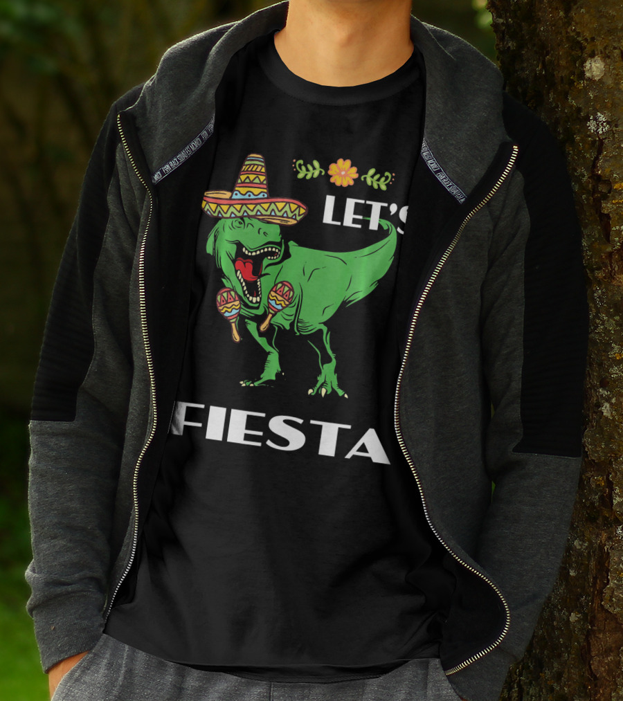 Cinco De Mayo Let's Fiesta Tyrannosaurus Sombrero And Maracas T-Shirt