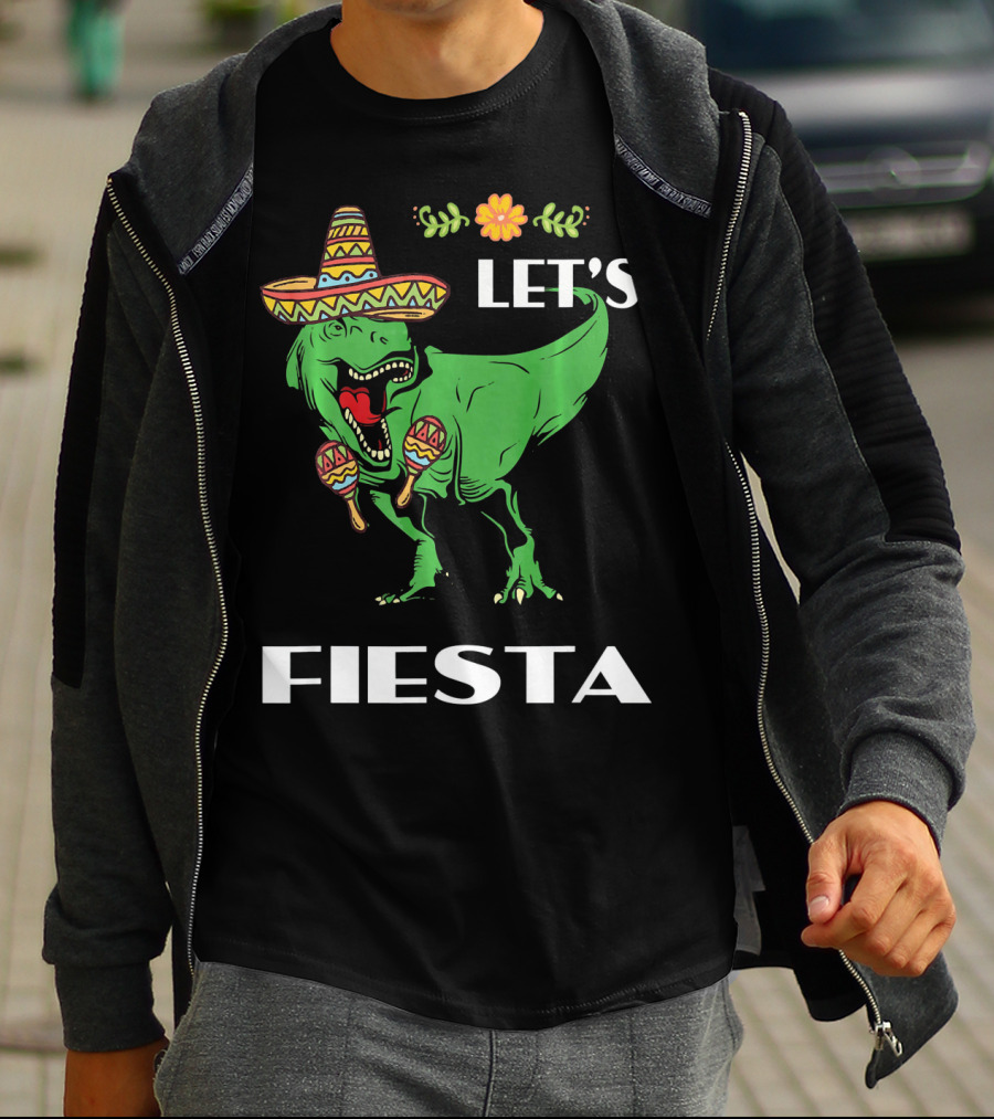 Cinco De Mayo Let's Fiesta Tyrannosaurus Sombrero And Maracas T-Shirt