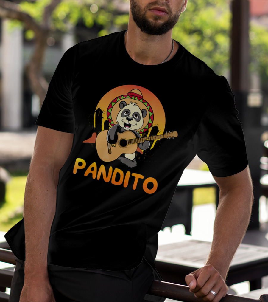 Pandito Funny Mexican Panda With Sombrero And Guitar Fiesta T-Shirt