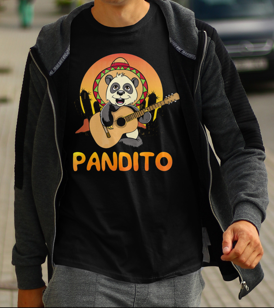 Pandito Funny Mexican Panda With Sombrero And Guitar Fiesta T-Shirt