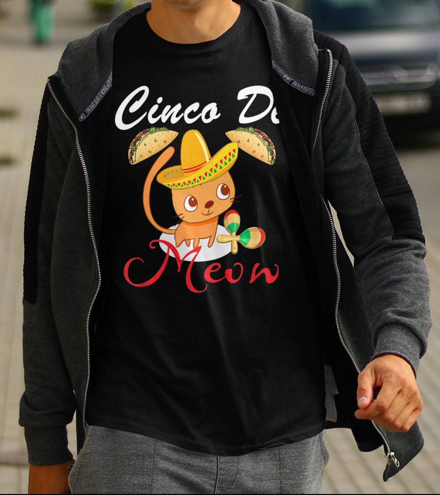 Cinco De Meow Cat In Sombrero With Tacos And Maracas T-Shirt