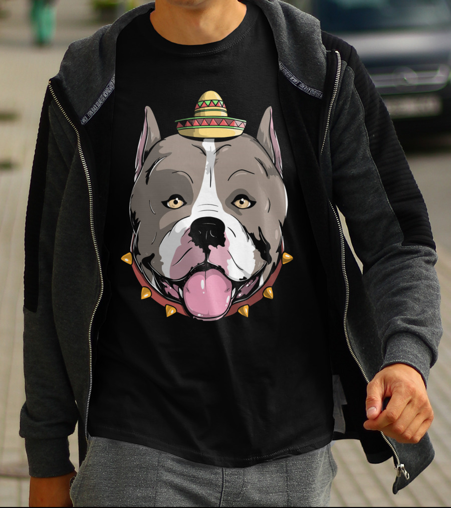 Pitbull Dog Sombrero Fiesta Cinco De Mayo T-Shirt