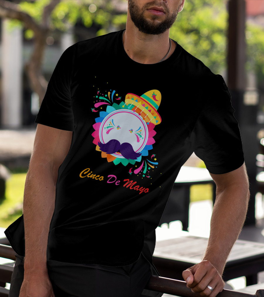 Cinco De Mayo Colorful Sombrero Mustache T-Shirt