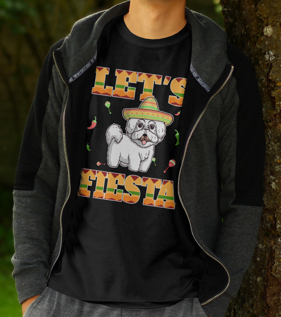 Let's Fiesta Bichon Frise Dog Cinco De Mayo Sombrero Peppers Maracas T-Shirt