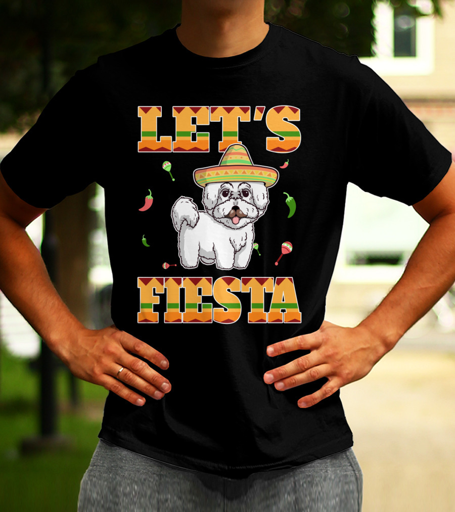 Let's Fiesta Bichon Frise Dog Cinco De Mayo Sombrero Peppers Maracas T-Shirt