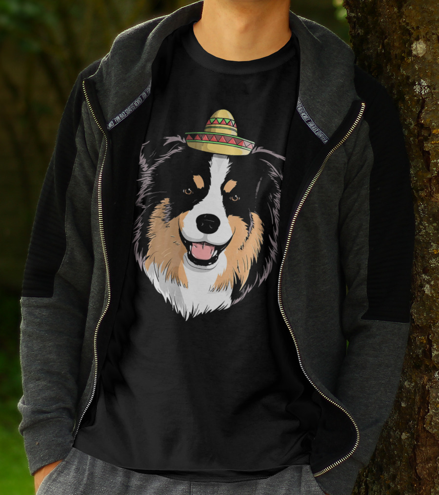 Australian Shepherd Dog Sombrero Cinco Celebration Hat T-Shirt