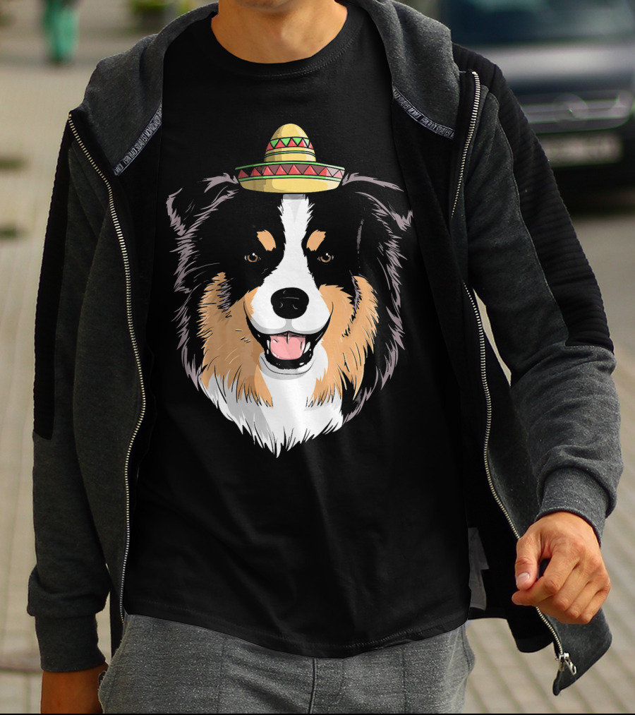 Australian Shepherd Dog Sombrero Cinco Celebration Hat T-Shirt