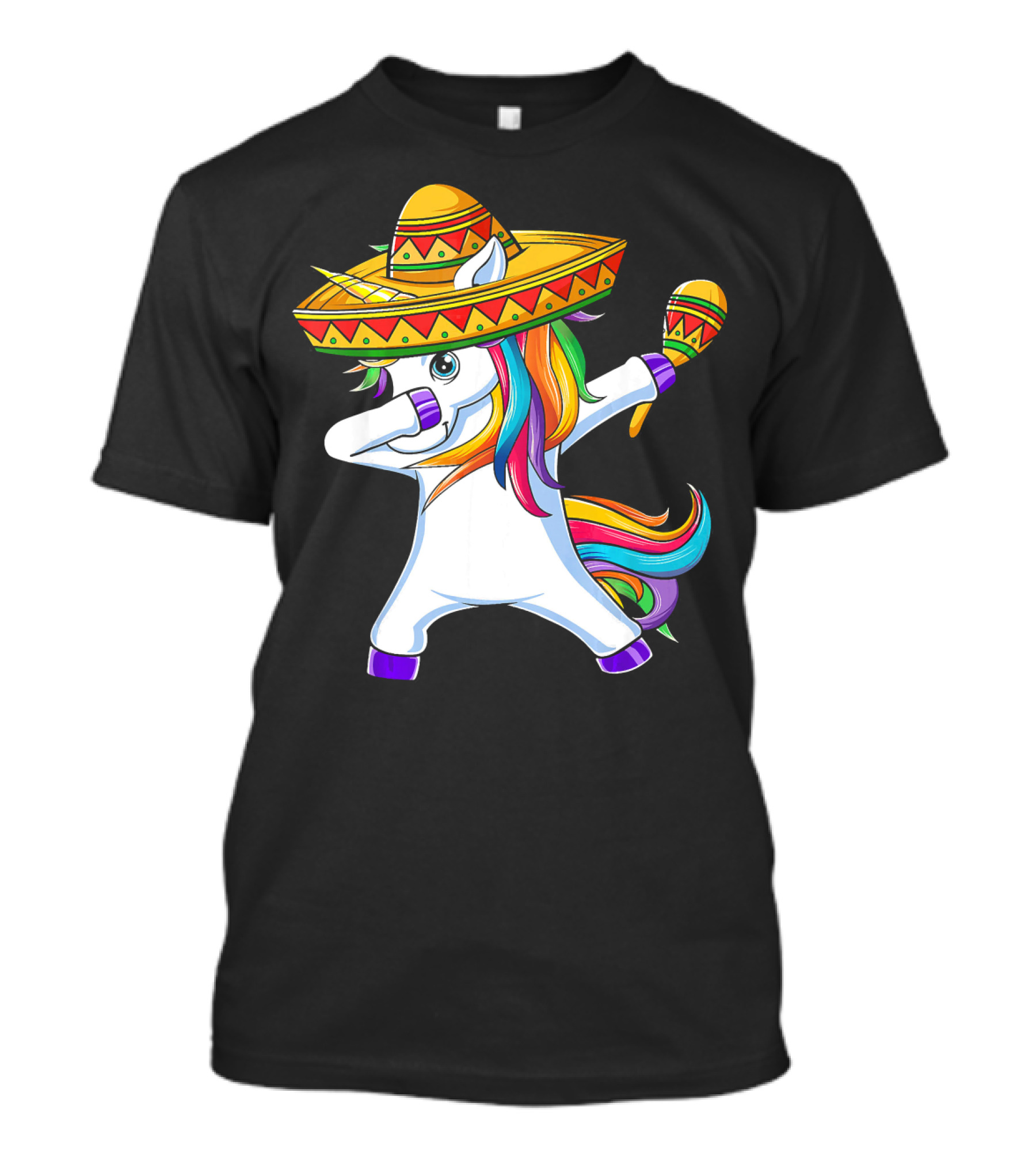 Dabbing Unicorn Cinco De Mayo Girls Sombrero And Maracas T-Shirt