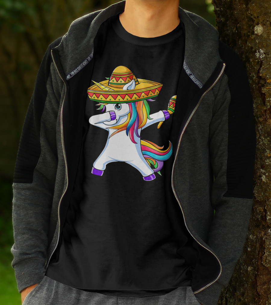 Dabbing Unicorn Cinco De Mayo Girls Sombrero And Maracas T-Shirt