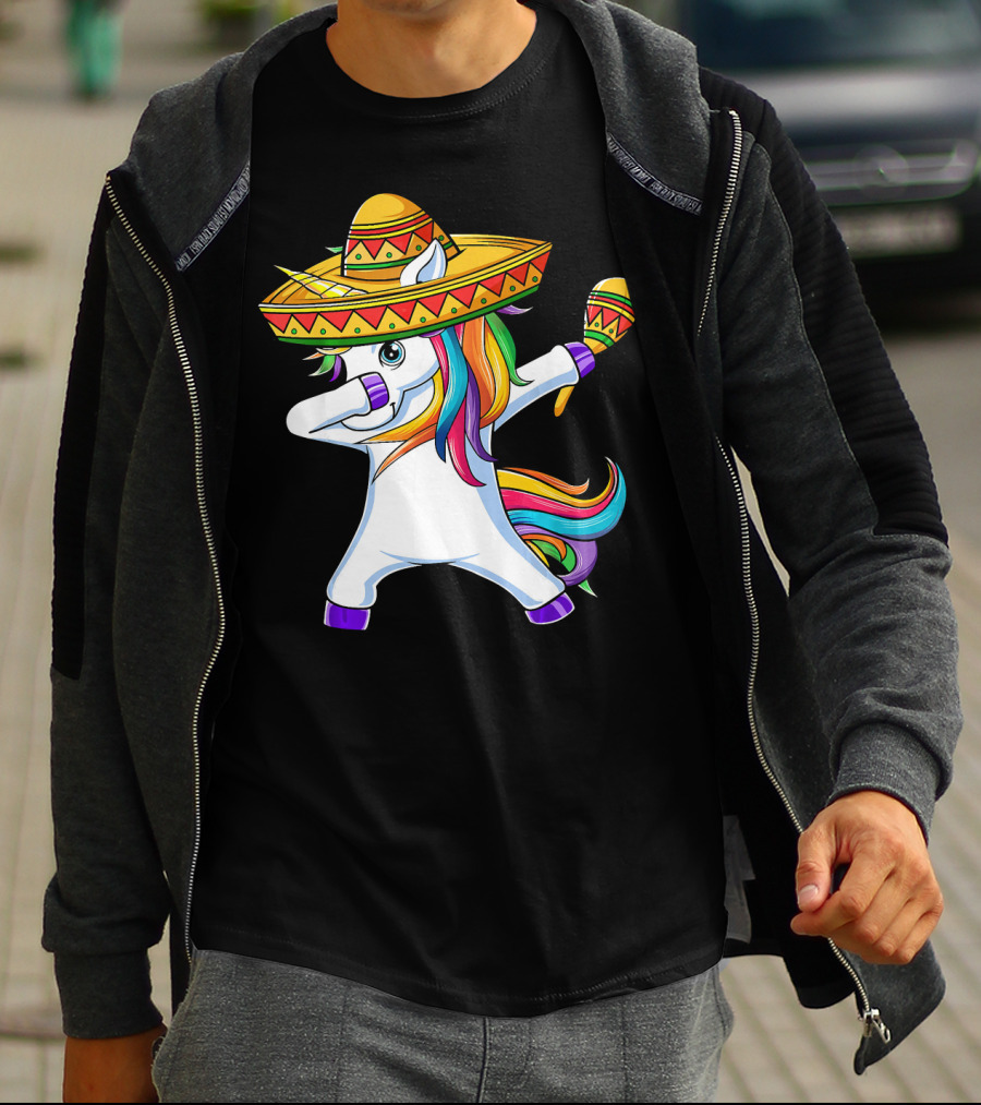 Dabbing Unicorn Cinco De Mayo Girls Sombrero And Maracas T-Shirt