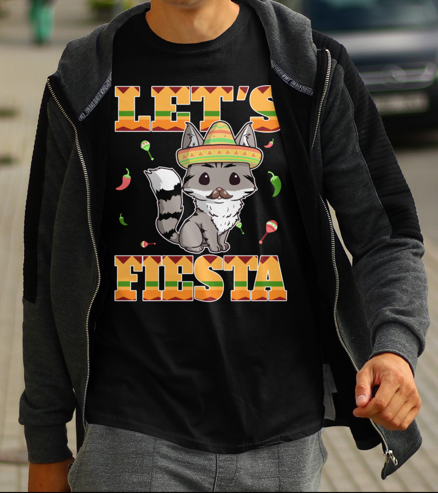 Let's Fiesta Cat Sombrero Chillies Cinco De Mayo Mexican T-Shirt