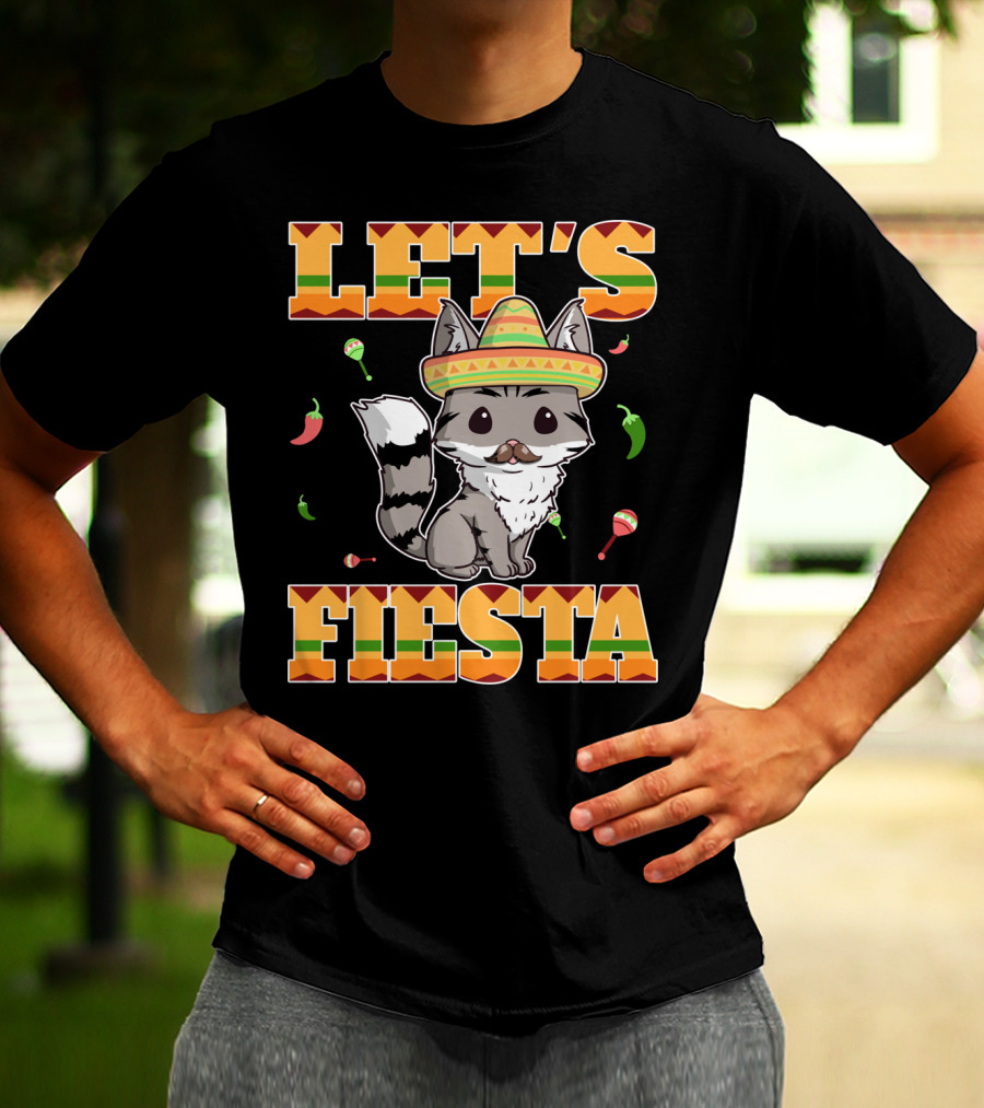 Let's Fiesta Cat Sombrero Chillies Cinco De Mayo Mexican T-Shirt