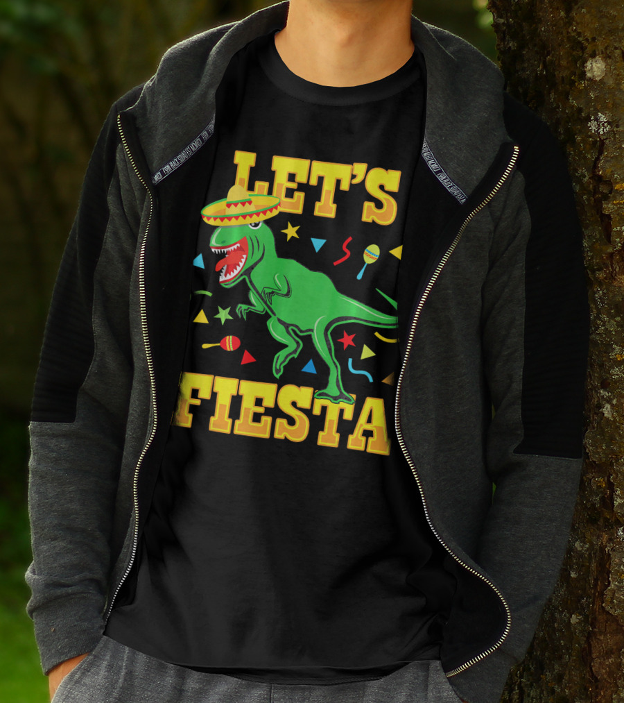 Tyrannosaurus Dinosaur Let's Fiesta Cinco De Mayo Sombrero Maracas T-Shirt