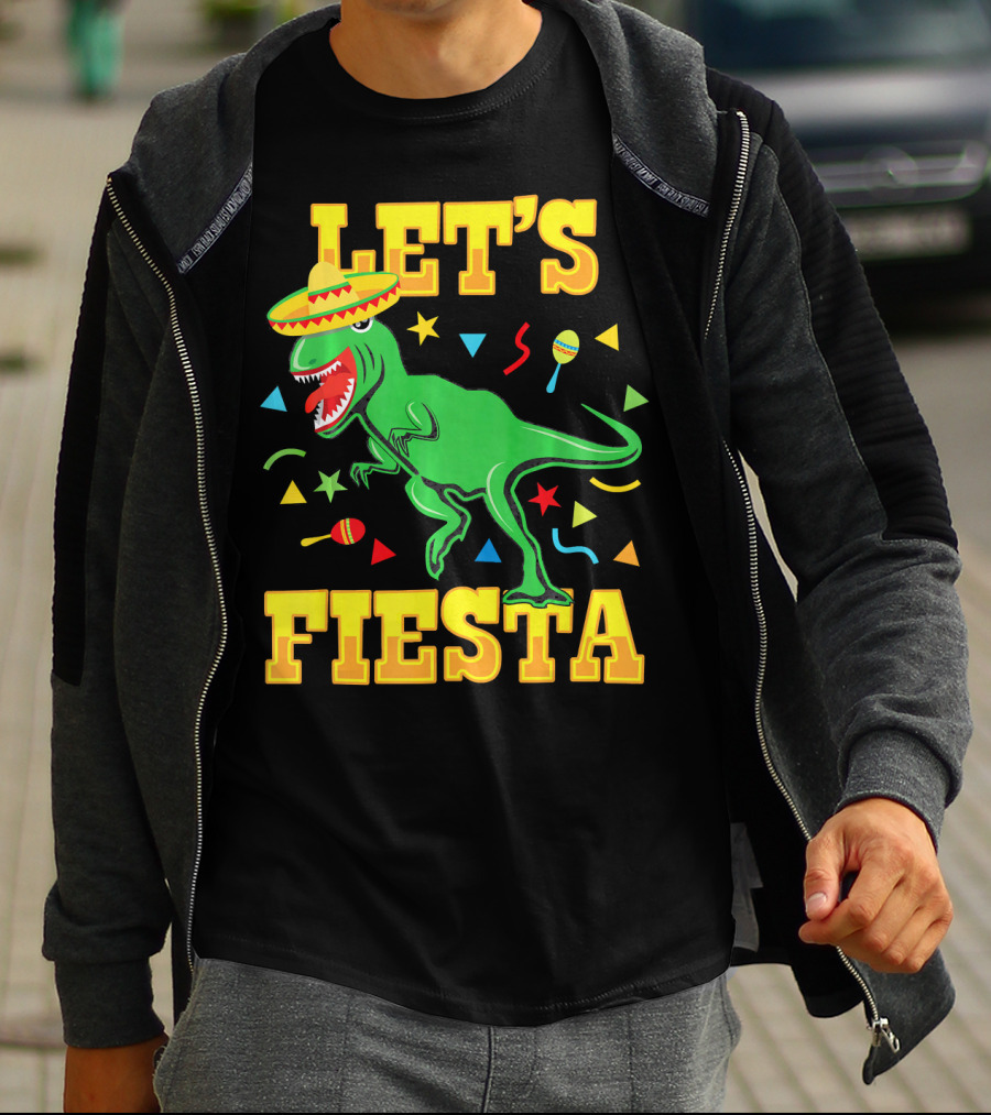 Tyrannosaurus Dinosaur Let's Fiesta Cinco De Mayo Sombrero Maracas T-Shirt