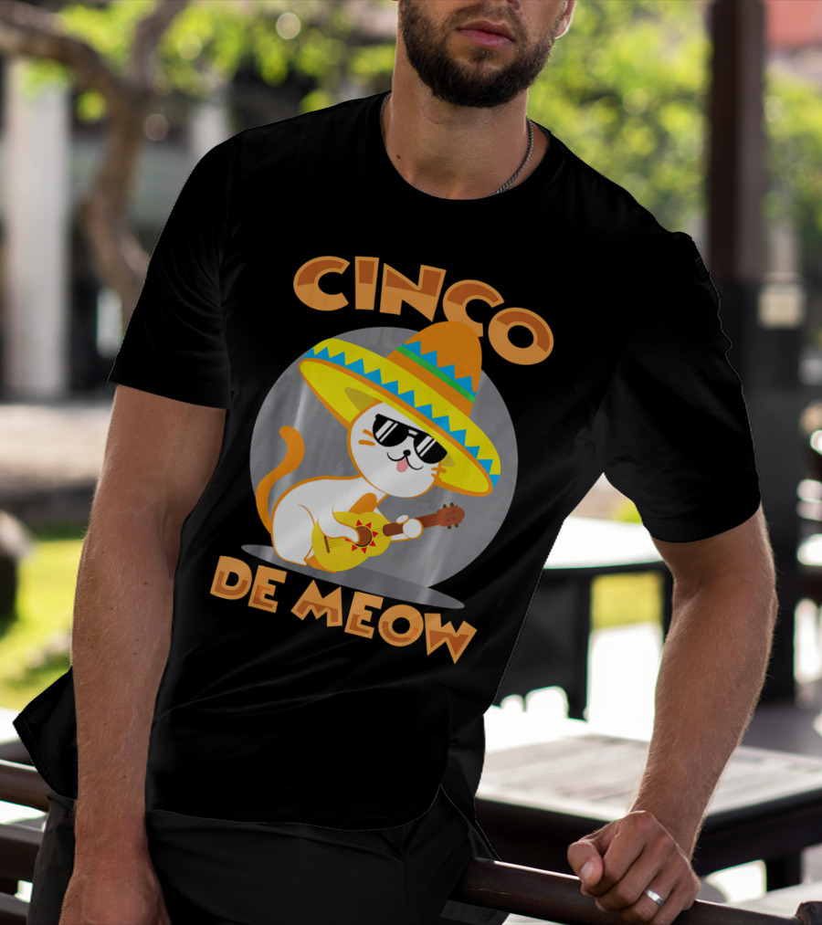 Cinco De Meow Cat Sombrero Guitar Fiesta T-Shirt