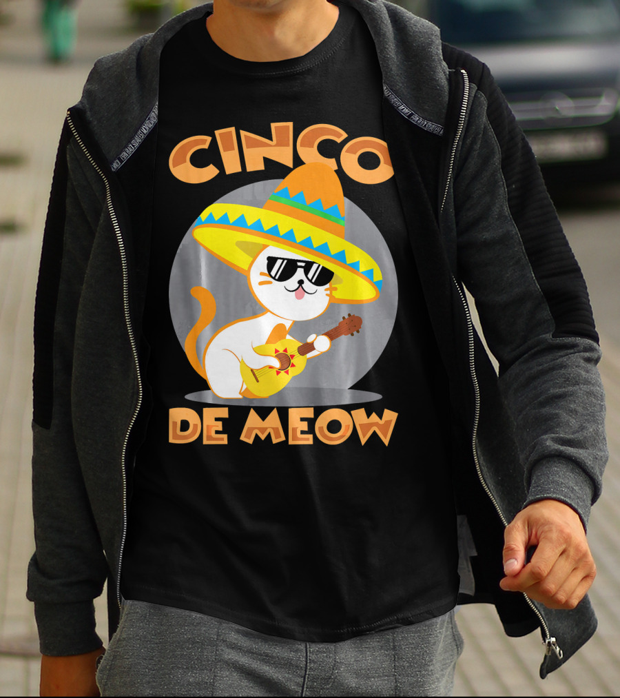 Cinco De Meow Cat Sombrero Guitar Fiesta T-Shirt