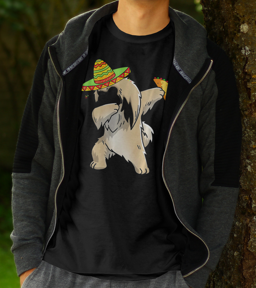 Pekingese Dog Dabbing With Sombrero And Taco For Cinco De Mayo T-Shirt