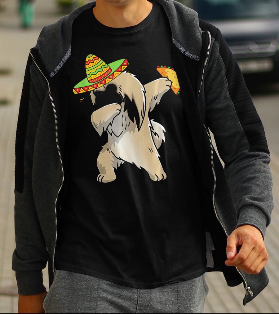 Pekingese Dog Dabbing With Sombrero And Taco For Cinco De Mayo T-Shirt