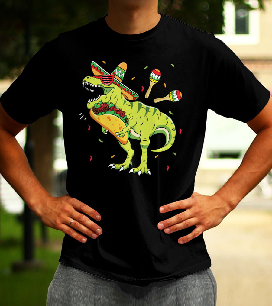 Cinco De Mayo T Rex With Sombrero Maracas And Taco T-Shirt
