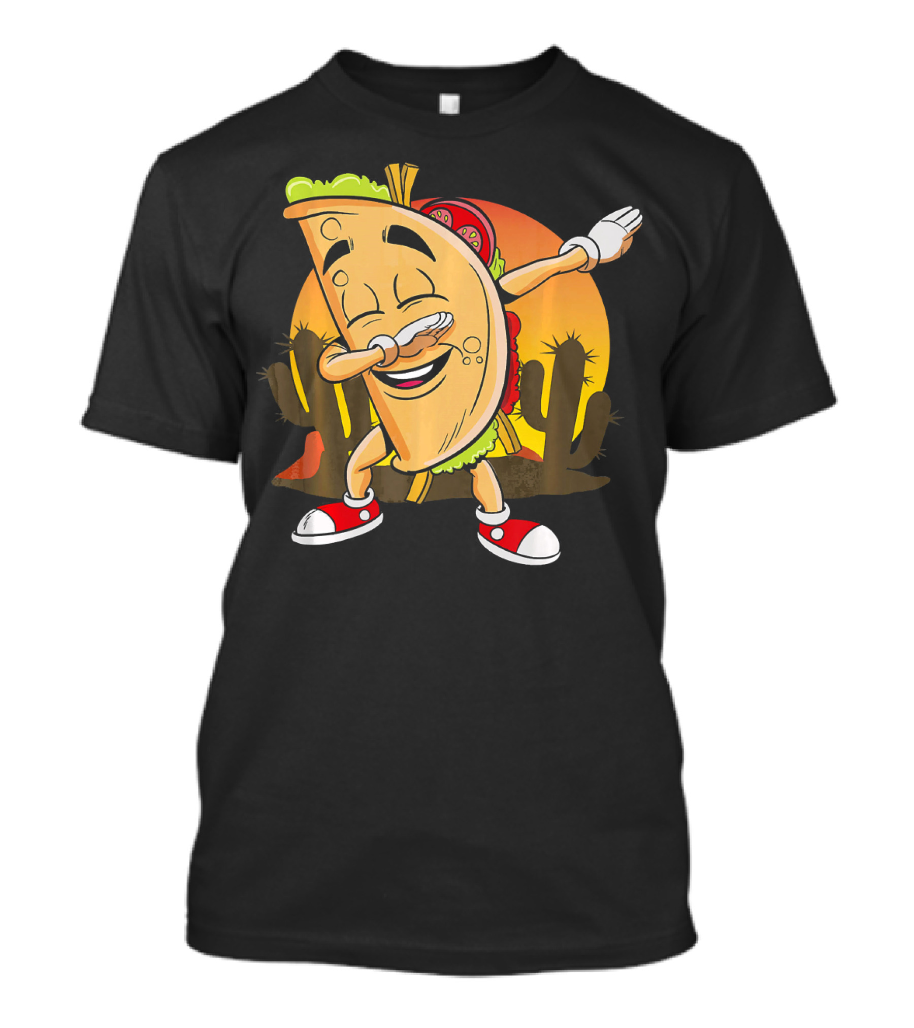 Cinco De Mayo Mexican Dabbing Taco With Fiesta Cactus Sunset T-Shirt