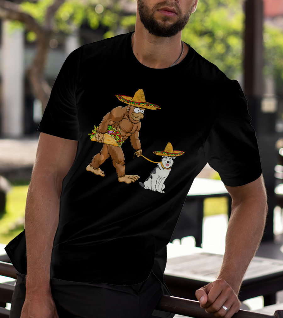 Bigfoot Husky Dog Taco Sombrero Cinco De Mayo T-Shirt