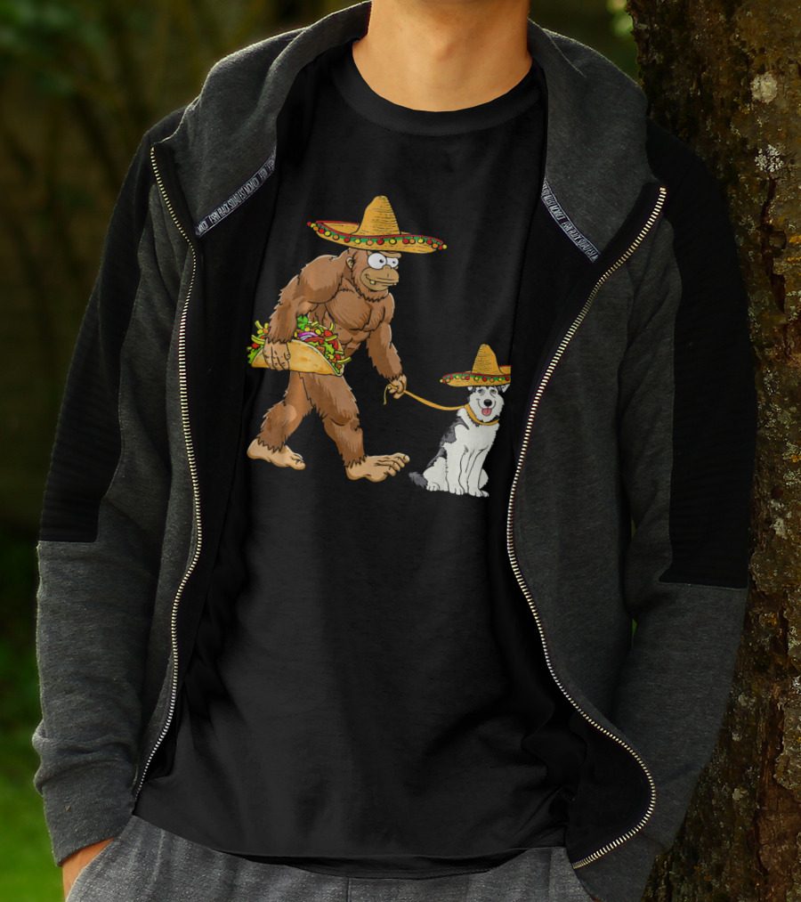 Bigfoot Husky Dog Taco Sombrero Cinco De Mayo T-Shirt