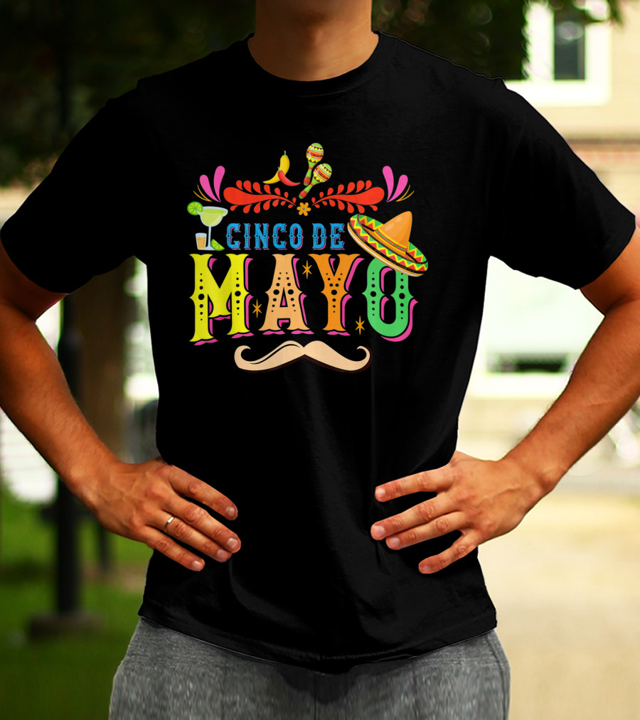 Cinco De Mayo Fiesta Sombrero Maracas Mustache T-Shirt