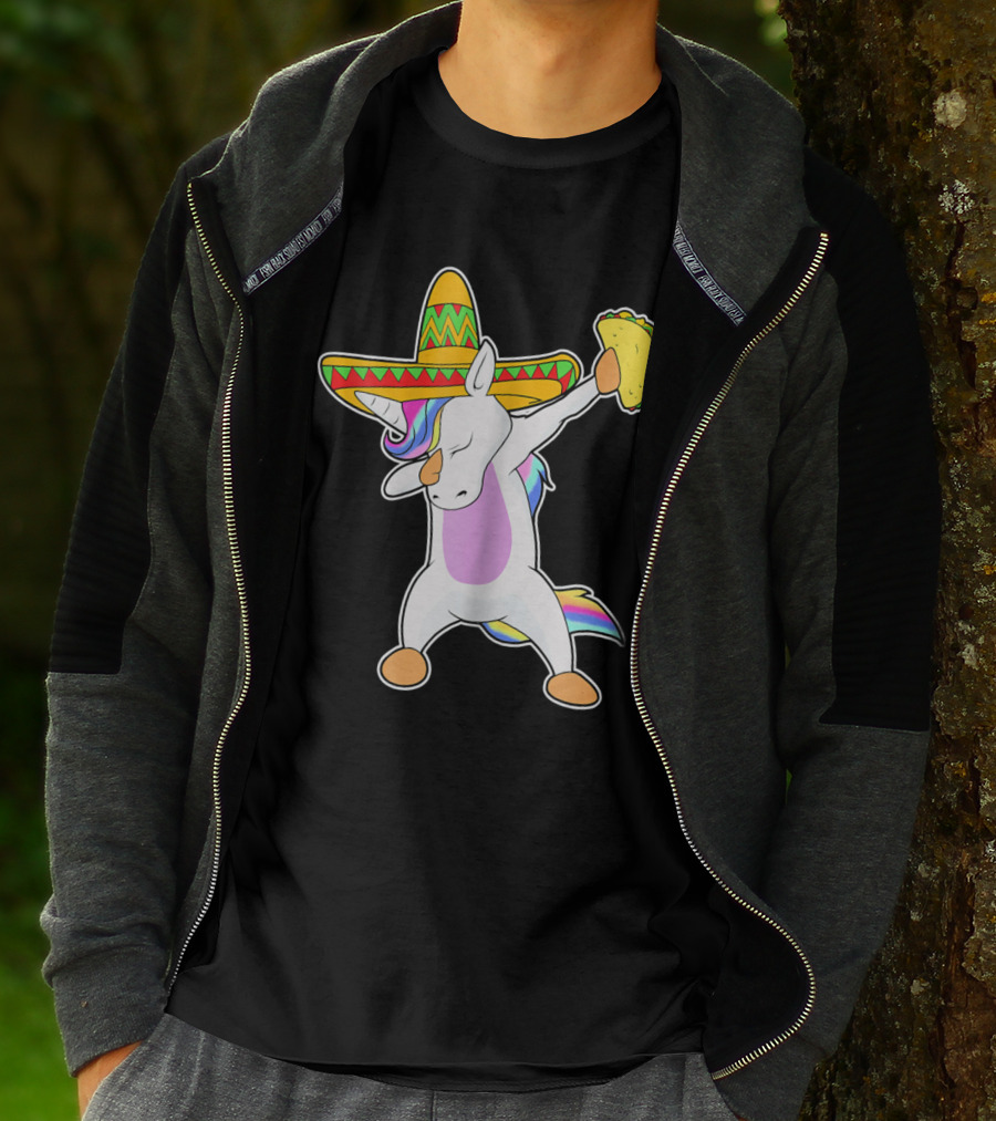 Funny Dabbing Unicorn With Taco And Sombrero Leveraging Cinco De Mayo Celebrations T-Shirt