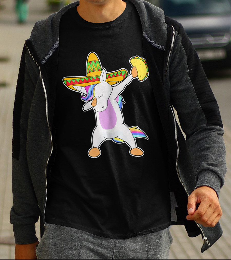 Funny Dabbing Unicorn With Taco And Sombrero Leveraging Cinco De Mayo Celebrations T-Shirt