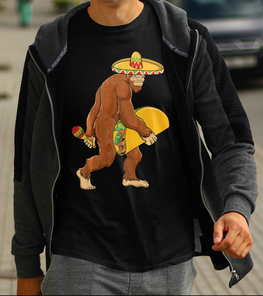 Bigfoot Taco Boys Cinco De Mayo Sombrero Maracas Fiesta T-Shirt