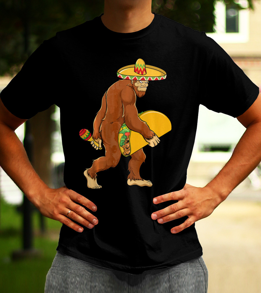 Bigfoot Taco Boys Cinco De Mayo Sombrero Maracas Fiesta T-Shirt