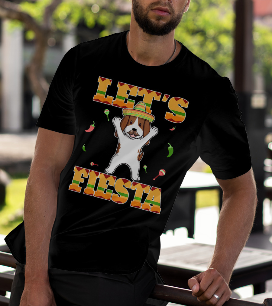 Let's Fiesta Basset Hound Cinco De Mayo Sombrero Maracas Chili Peppers T-Shirt